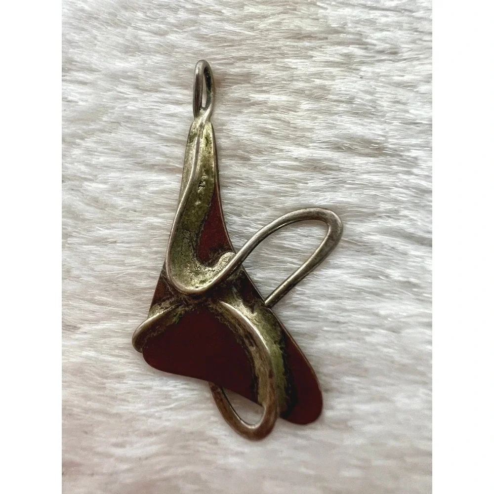 2 Artisan Abstract Pendants Mixed Metal Modernist Handmade Brutalist Copper Art